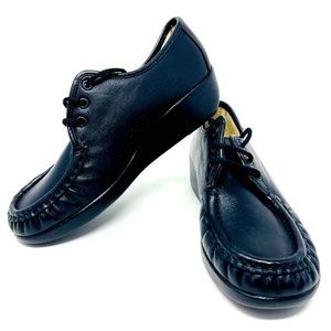 New SAS Women's Bounce Black Genuine Leather Wedge Heel Toe Shoes 0001-020 Sz 7